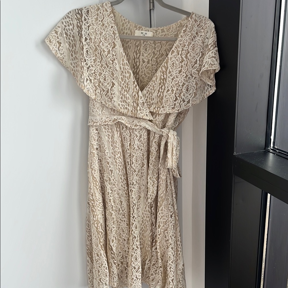 Romantic Lace Faux Wrap Midi Dress
